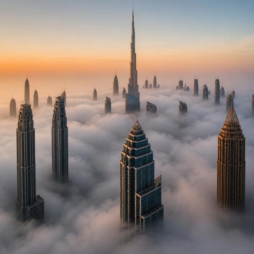 Wieżowce Dubaju ponad chmurami