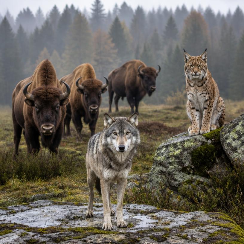Wilki, żubry i rysie Polski