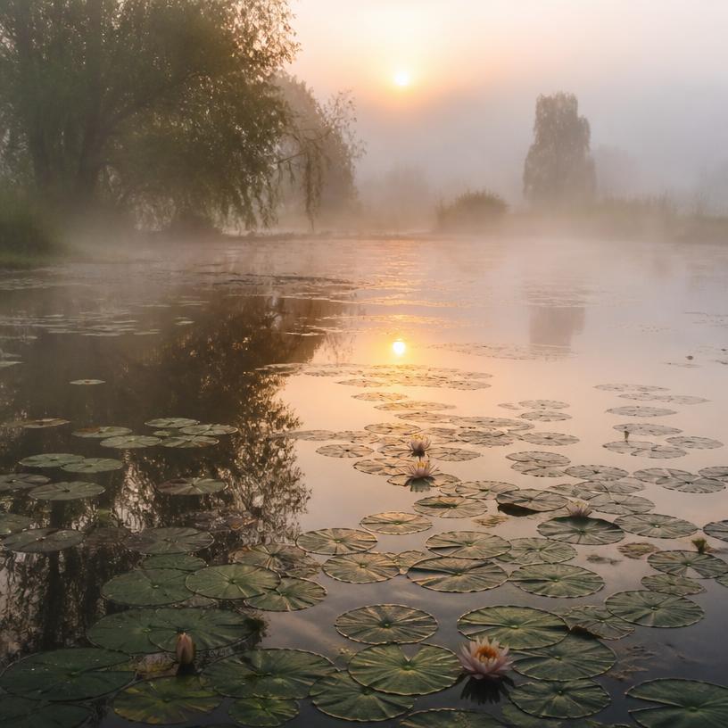 Monet: mgła i lilie wodne